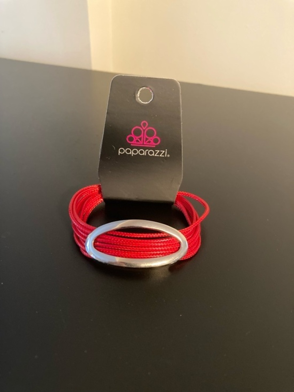 Paparazzi Red Wrapped Cord Bracelet with Silver Oval